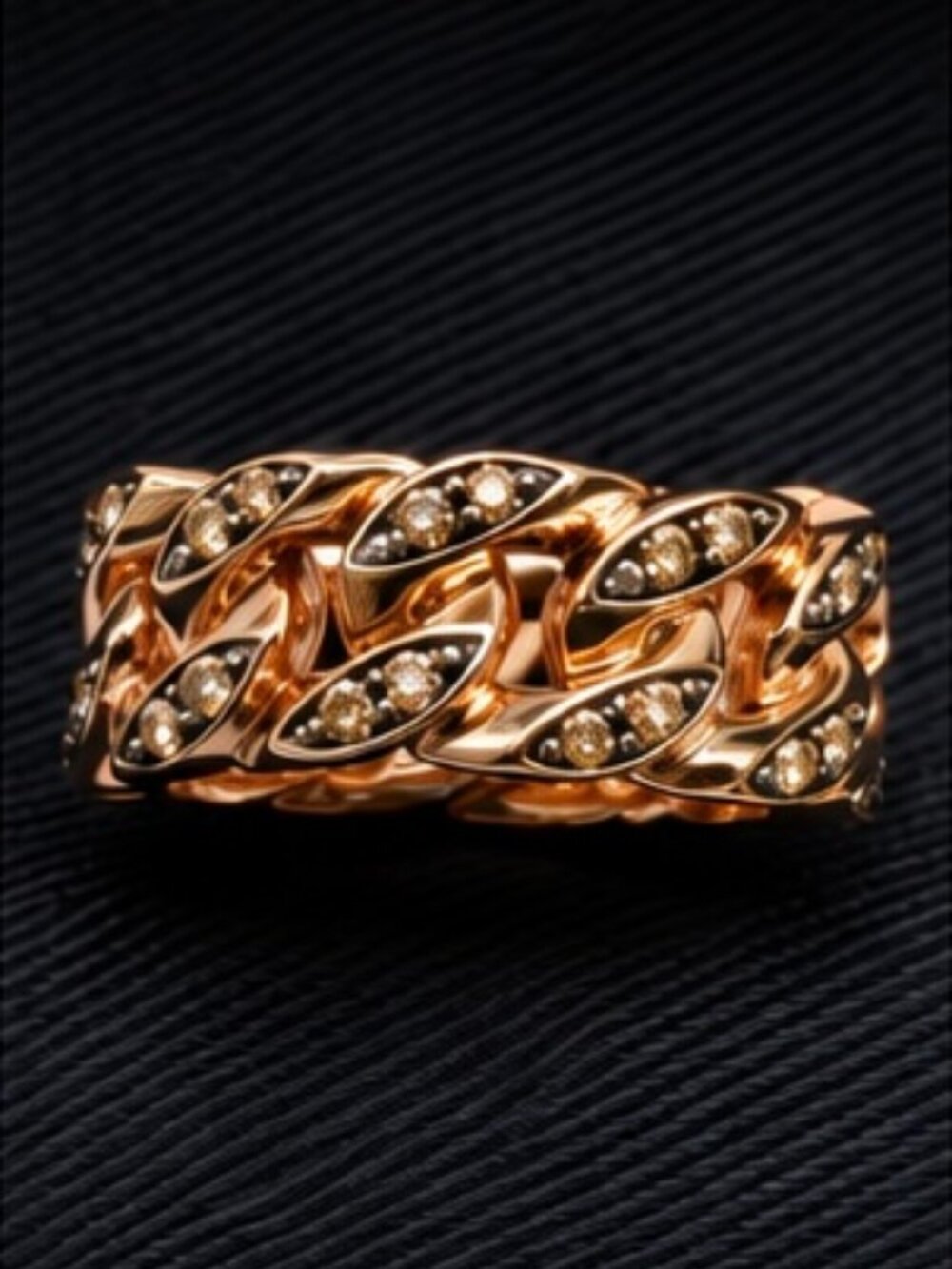 David Yurman 18K Rose Gold Cognac Diamond Curb Chain Ring 8mm Size 10.5 US